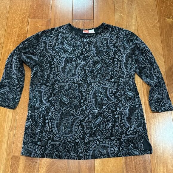 Liz & Co Women’s Pretty Velvet Paisley 3/4 sleeve top SZ M - Picture 1 of 7